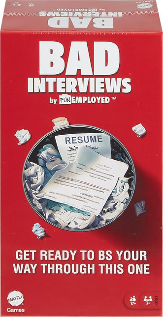 Mattel Games Bad interviews by Funemployed Party Game, Game Night for 3 or more players, hilarious fast-thinking interview card game