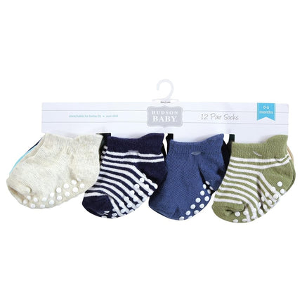 Hudson Baby Baby Girls Unisex Non-Skid No-Show Socks, Blue Tan, 4-6 Toddler, 4/6X