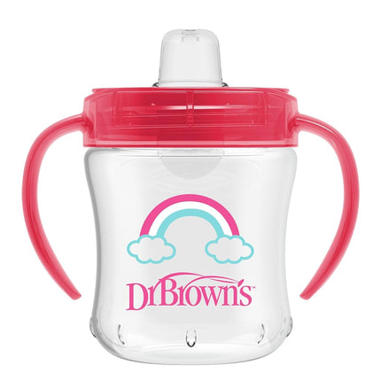 Gobelet à bec souple avec poignées Dr. Brown's Milestones, Rose Arc-en-ciel, Sans BPA, 180 ml, 6m+