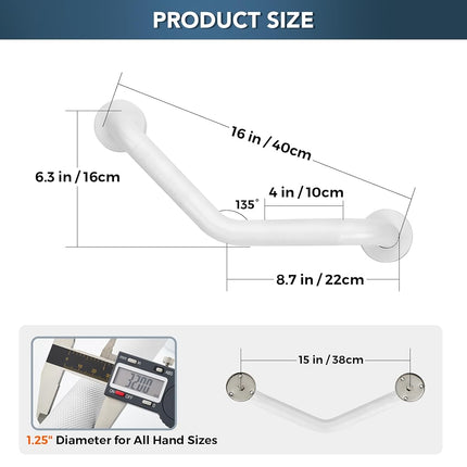 Grab Bars for Shower, 1 Pack, 16 Inch Angled Anti-Slip, White