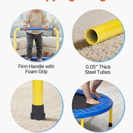 VEVOR 3FT Trampoline for Kids, 36" Indoor/Outdoor Trampoline for Toddlers, Foldable Mini Baby Trampolines with Foam Handle, Recreational Trampolines Birthday Gift
