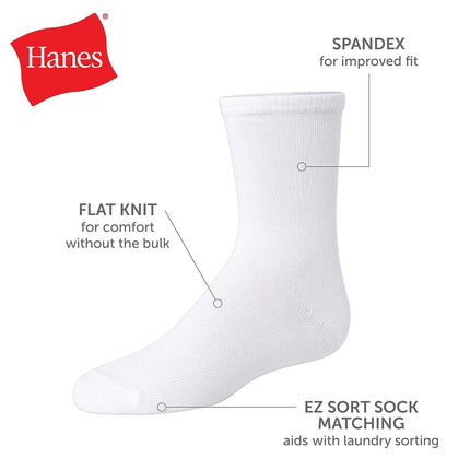 Hanes Uniform, Plain White, Knit Crew Socks for Girls, 10-Pairs, White, 10.5-4