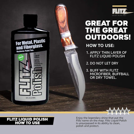 Flitz Multi Purpose Metal Polish Liquid - 3.4oz Bottle of USA-Made Tarnish Remover - for Aluminum, Chrome, Brass, Nickel, Silver - Non-Abrasive Metal Cleaner and Polish, Restorer (3 Pack)