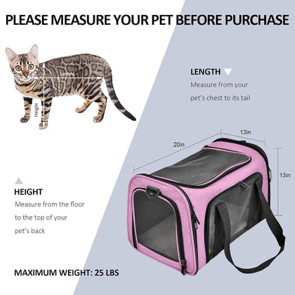 Henkelion Large Cat Carriers Dog Carrier Pet Carrier for Large Cats Dogs Puppies up to 25Lbs, Big Dog Carrier Soft Sided, Collapsible Travel Puppy Carrier - Large - Pink