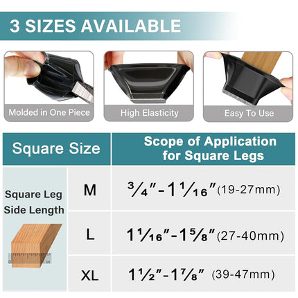 24 Pcs Chair Leg Floor Protectors Square,Black Silicone Felt Furniture Leg Pads Caps Covers for Hardwood Floors(Fit:1-1/16" to 1-5/8")