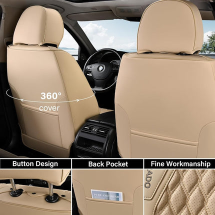 Coverado Seat Covers Front Seats, Waterproof Car Seat Covers, Luxury Leather Seat Covers for Cars, Automotive Seat Covers Leather Seat Cushion Protector Universal Fit Most Cars SUVs Trucks, Beige