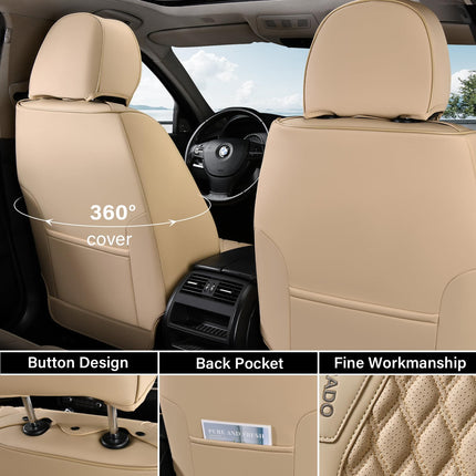 Coverado Seat Covers Front Seats, Waterproof Car Seat Covers, Luxury Leather Seat Covers for Cars, Automotive Seat Covers Leather Seat Cushion Protector Universal Fit Most Cars SUVs Trucks, Beige