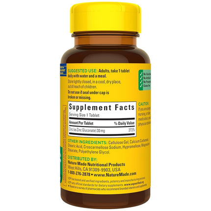 Nature Made Zinc 30 mg Tablets, 100 Count for Immune System Support† (Packaging May Vary)