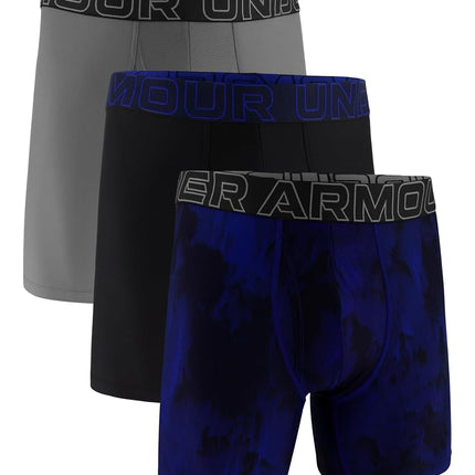 Under Armour Men's Tech 6-inch Boxerjock 2-Pack Boxer Briefs, Royal Windstream Print, Pack of 3, L