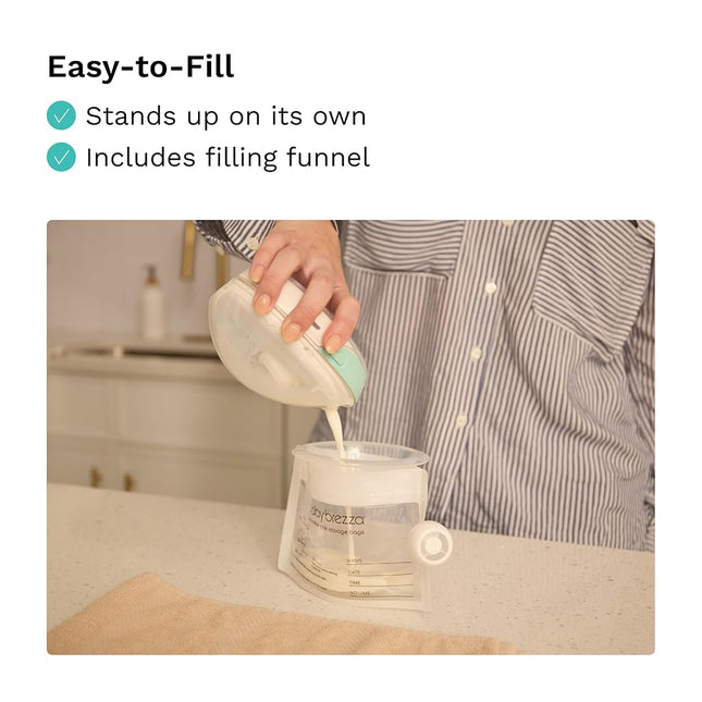 Baby Brezza Reusable Breastmilk Storage Bags, 10 Pack, Includes Filling Funnel