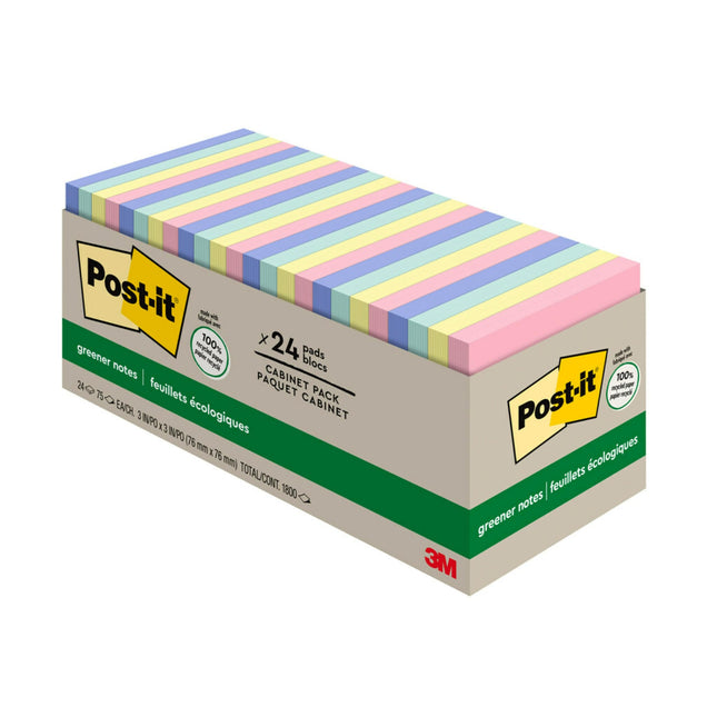 Post-it Greener Notes, 3x3 in, 24 Pads, America's 