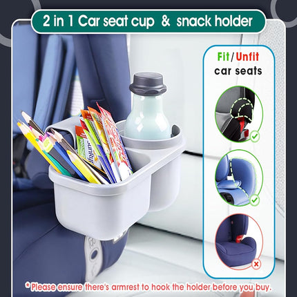 WedFeir Child Cup Holder with Snack Pod for Convertible Car Seats, Stroller Cup Holder, BPA Free - Grey