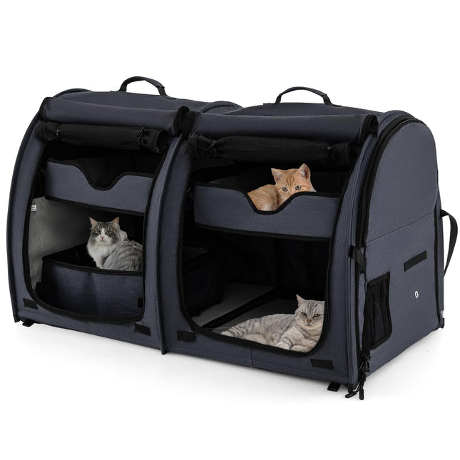 PETSITE 40 Inch Cat Carrier with Double Compartmen