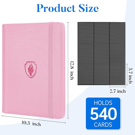 Premium 9 Pocket Card Binder for 540 Cards, Fabmaker PU Cover Trading Card Binder, Sturdy Card Collection Album, Sleek Card Holder Folders for YuGiOh, MTG, TCG, Game Cards & Sports Cards, Pink