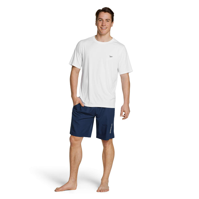 Speedo Men's UV Swim Shirt Basic Easy Short Sleeve Regular Fit White