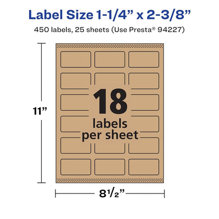 Avery Kraft Brown Rectangle Labels with Sure Feed, 1-1/4" x 2-3/8", 450 Kraft Brown Labels, Print-to-The-Edge, Laser/Inkjet Printable Labels