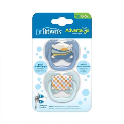 Chupete simétrico Dr. Brown's Advantage con flujo de aire - Azul - Paquete de 2 - 0-6m