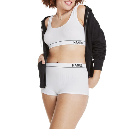 Hanes Women's Originals Wireless Seamless Rib Bralette, ComfortFlex Fit Wirefree Bra, White, XL