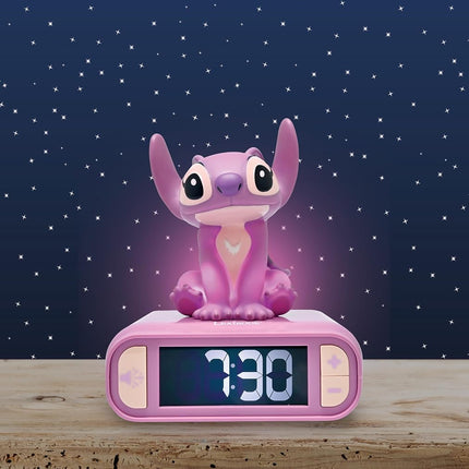LEXIBOOK, Disney Stitch, Angel Night Light Alarm Clock, Sounds and Melodies, Backlit LCD Screen, Luminous, Snooze, Pink, RL800D1