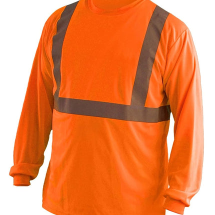 OccuNomix LUX-LSET2B-O3X Classic Standard Long Sleeve Wicking Birdseye T-Shirt with No Pocket, Class 2, ANSI Wicking Polyester Birdseye, 3X-Large, Orange (High Visibility)