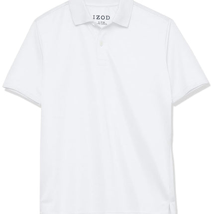 IZOD Boys' School Uniform Short Sleeve Polo Shirt, Button Closure, Moisture Wicking Performance Material, White, 8 Husky