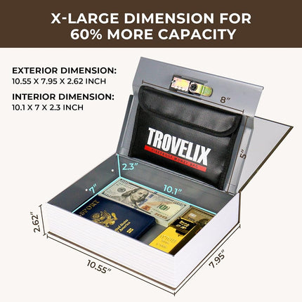 KOFAIR Diversion Safe Book Safe with Combination Lock, Hidden Safe (10.55 x 7.95 x 2.62 Inch) in Coffee Color, Steel Material, Waterproof and Fireproof with Fireproof Bag