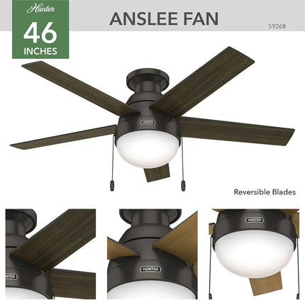 Hunter, 45" Anslee Indoor Low Profile, Premier Bronze