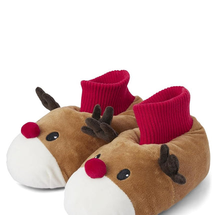 Gymboree Unisex-Child and Toddler Slip Resistant Home Slipper, Christmas Reindeer, 11-12 Little Kid