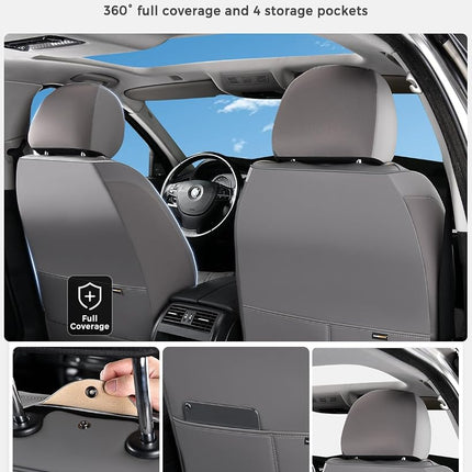 Huidasource Leather Seat Covers Full Set, Waterproof Truck Seat Cover for Sedan SUV Pickup Truck, Universal Fit for BMW for Buick for Subaru for Lexus for Volvo(Full Set/Gray)