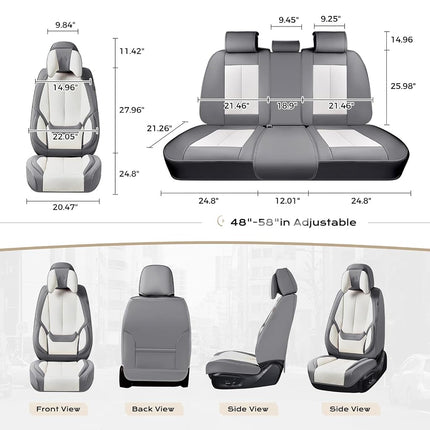 Coverado Seat Covers Full Set, 5 Seats Seat Covers for Cars, Waterproof Nappa Leather Car Seat Covers with Head Pillow, Seat Protectors Car Seat Cushion Universal Fit for Most Cars (Gray&White)