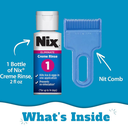 Nix Lice Killing Creme Rinse | Includes Nit Removal Comb | 2 FL OZ