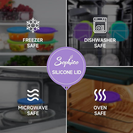 Sophico 2 Cup Round Silicone Storage Cover Lids Replacement for Pyrex 7200-PC and Anchor Hocking Glass Bowls (Container not Included) |Green-Purple 4 Pack |