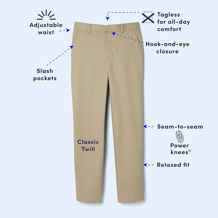 French Toast Boys' Relaxed Fit Twill Pant with Adjustable Waist in Standard Slim and Husky, Black, 10 Husky
