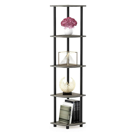 Furinno TURN-N-TUBE Corner Shelf, 5-Tier Corner Bookshelf, Open Storage Shelves, for Organization and Storage, Living Room, Home Office, Garage, Bedroom, French Oak