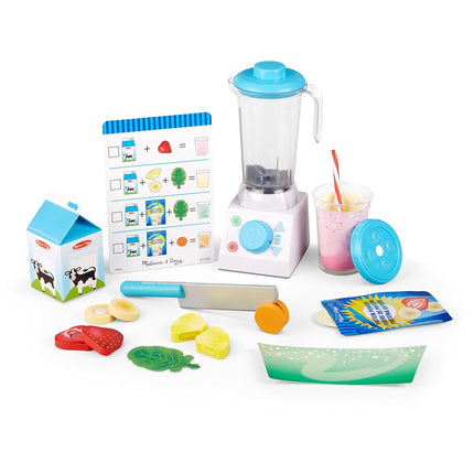 Juego de batidora para hacer batidos Melissa & Doug – Kit de juego de simulación de madera de 22 piezas con frutas, verduras y batidora – Juguete de cocina interactivo para niños a partir de 3 años
