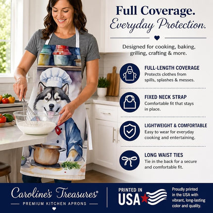 Caroline's Treasures Alaskan Malamute The Chef Apron Cooking Kitchen Server Baking Crafts Gardening for Adult Women Men, Unisex, Large, Multicolor