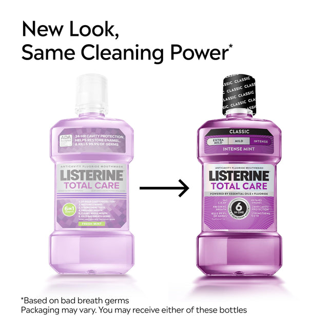 Listerine Total Care Anticavity Mouthwash, 6 Benefit Fluoride Mouthwash for Bad Breath and Enamel Strength, Fresh Mint Flavor, 1 L(Packaging may vary)