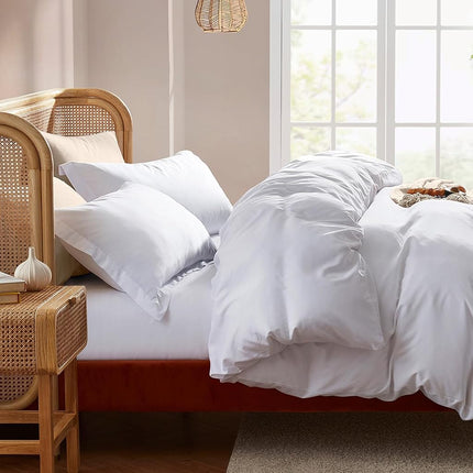 Nestl Queen Duvet Cover Set with Comforter Insert - White 4 Piece 90x90 Duvet Cover & 2 Pillow Shams with White Quilted Down Alternative Comforter, Ultra Soft, All Season