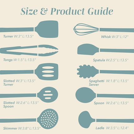 COOK WITH COLOR Silicone Cooking Utensils, Kitchen Utensil Set, Easy to Clean Silicone Kitchen Utensils, Cooking Utensils for Nonstick Cookware, Kitchen Gadgets Set, 10 Pieces, Teal