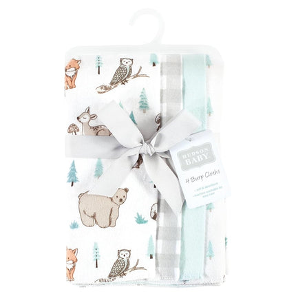 Hudson Baby Unisex Baby Cotton Flannel Burp Cloths, Neutral Woodland Pals 4-Pack, One Size