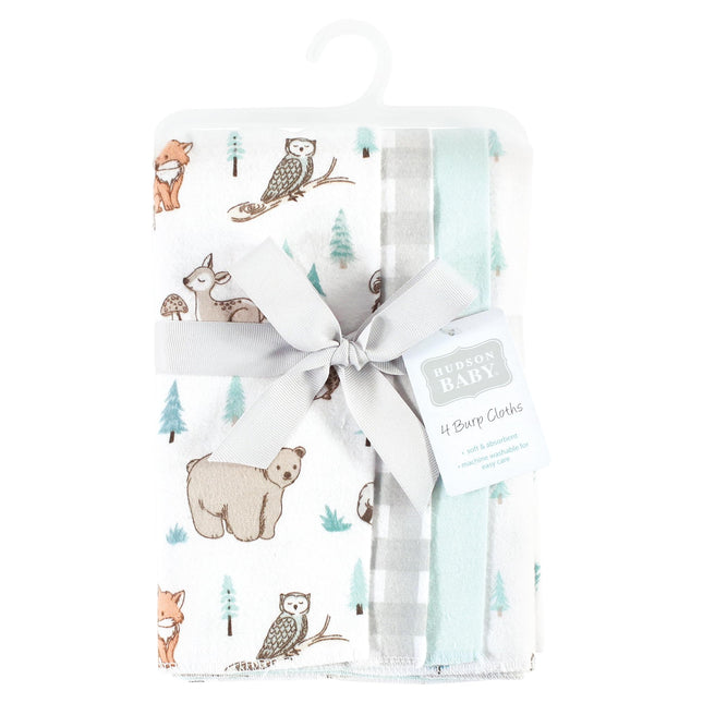Hudson Baby Baberos de tela de franela de algodón unisex, paquete de 4 paños de bambula de franela de algodón Woodland Pals, talla única