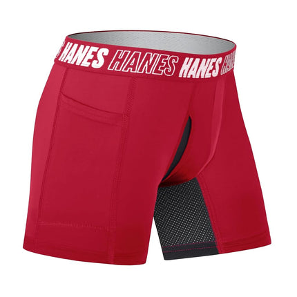 Hanes Boys' Moves Underwear, Anti-Chafe Boxer Briefs for Boys, 6-Pack Retro Shorts (6-Pack), Black, Grey, Red, L