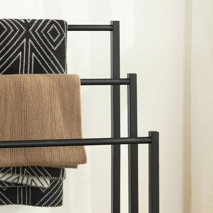 HOOBRO Towel Rack, Towel Rail Freestanding, Towel Holder for Bathroom, Drying Stand with 3 Towel Rails and Storage Shelf, Metal, for Bath and Hand Towels, Industrial, Rustic Greige and Black EBG03LB01