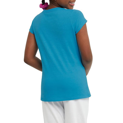 Hanes Girls’ Cotton T-Shirts, Essential Girls’ Tees, Cotton Shirts for Girls, 2-Pack, Process Blue, Small