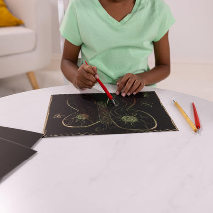 Melissa & Doug Scratch Art Scratchboard - Paquete de 50, Oro Brillante sobre Fondo Negro