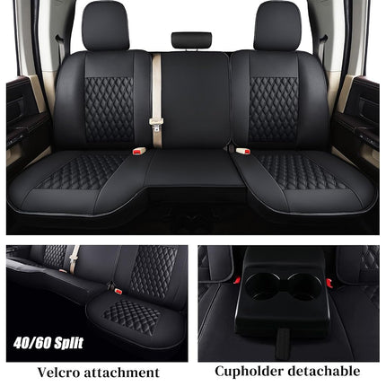 Coverado Leather Car Seat Covers Full Set, RAM 1500 Seat Covers for Car Fit for 2009-2018 Dodge Ram 1500, 2010-2024 2500 3500 Automotive Vehicle Seat Covers Protector for Trucks (Black)