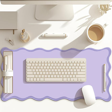 Hahafelt Scalloped Desk Mat Large Scalloped Piping Cute Desk Mat Aesthetic Preppy Table Pad Large Nonslip Pad with Edge Stitching Waterproof Gaming (Purple,36 x 17 Inches)