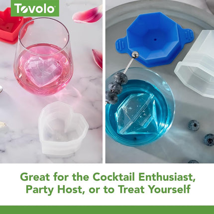 Tovolo Assorted Shaped Ice Molds, Set of 4 - Large Ice Mold Gift Set - Unique Ice Mold Chills Drinks - Odor-Free Freezer Storage, Dishwasher-Safe with Silicone Plunger