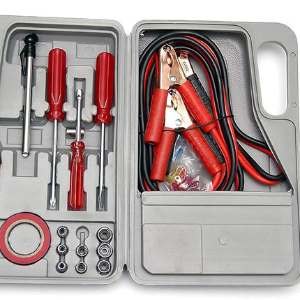 Emergency Roadside Automobile Assistance Kit- 30 Piece Set for Car, Truck, SUV, RV-Carrying Case, Jumper Cables, Tools, Gloves, and More by Stalwart