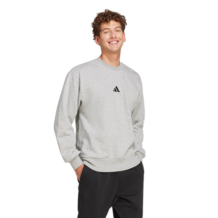 adidas Men's Essentials Feel Cosy Fleece Sweatshirt, Medium Grey Mottled/Black, Large, Medium grey mottled/black, L